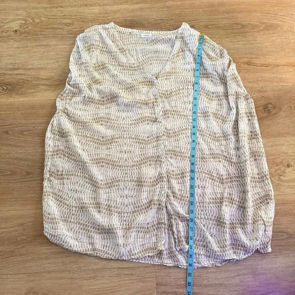 Carve Designs Tunic Top Women's M White Tan Rayon Geometric Cover Up Blouse EUC